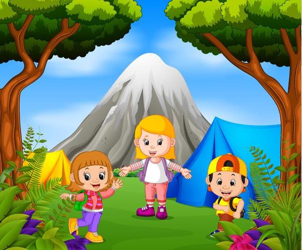 camping with kids cartoon vector free download