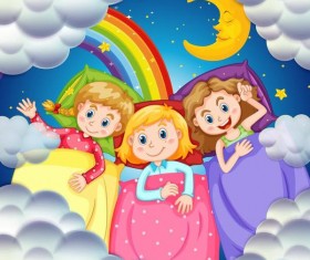 cartoon kids with rainbow and moon vector