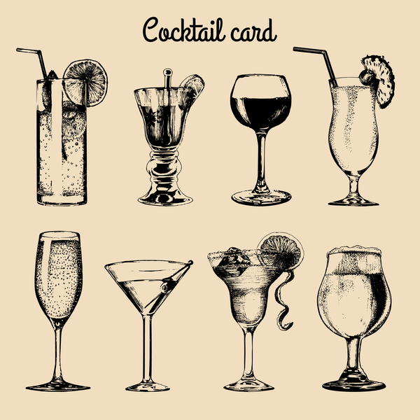 cocktail card vintage vector 01