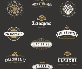 retro pizza labels with badge vector