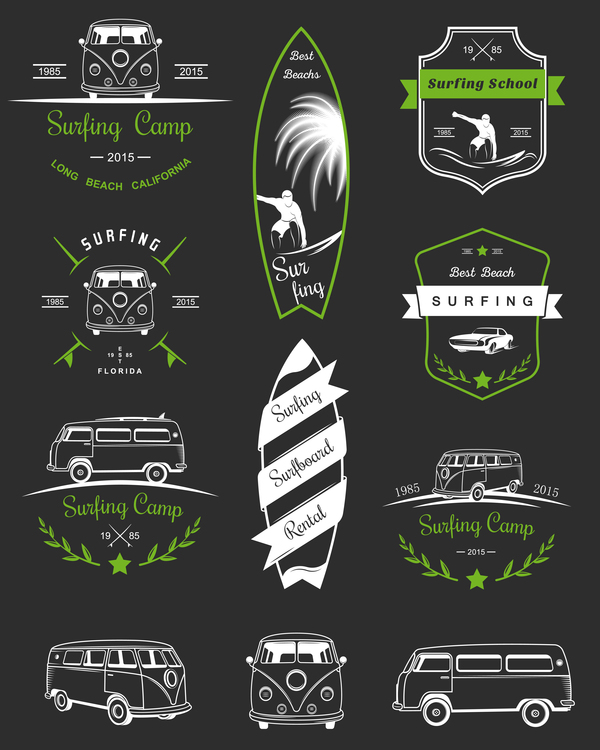 surfing school logos vector 01