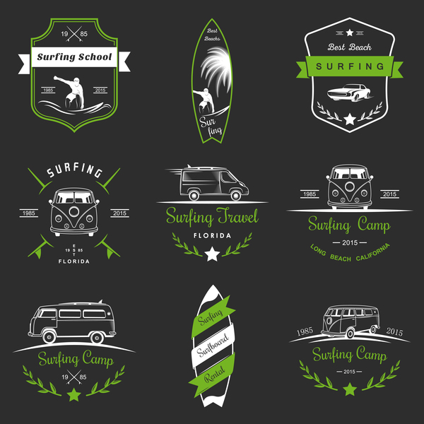 surfing school logos vector 02