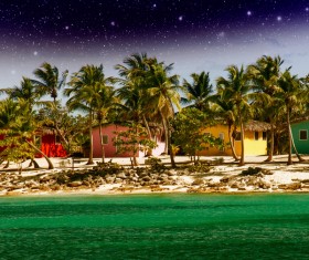 waterside trees and houses Stock Photo