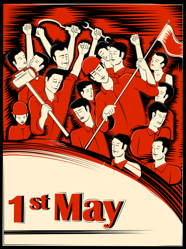 1 May international workers labor day poster hand drawn vector 04