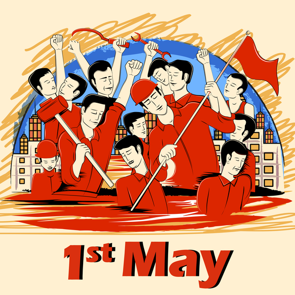 1 May international workers labor day poster hand drawn vector 07