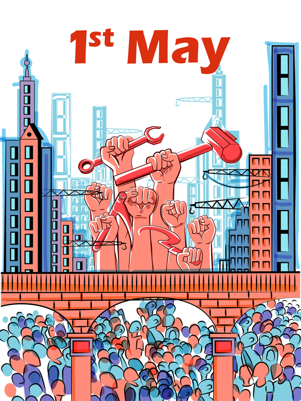 1 May international workers labor day poster hand drawn vector 08