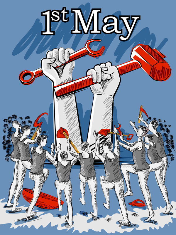 1 May international workers labor day poster hand drawn vector 09