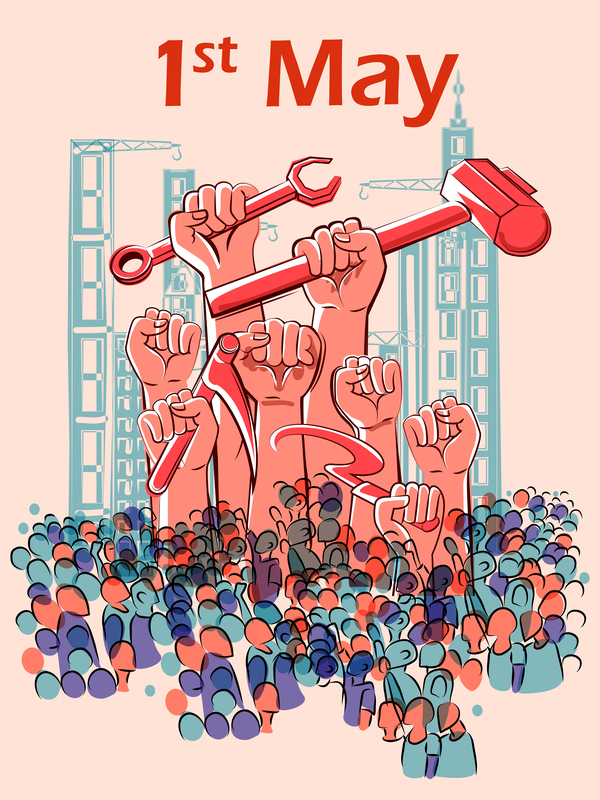 1 May international workers labor day poster hand drawn vector 10