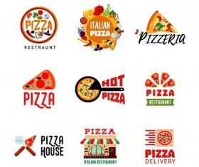 9 Kind pizza logos design vector