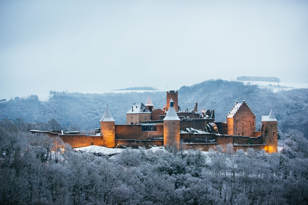 Ancient castle in frosty land Stock Photo