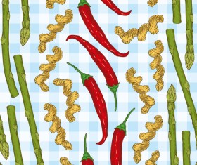 Asparagus with red pepper seamless pattern vector