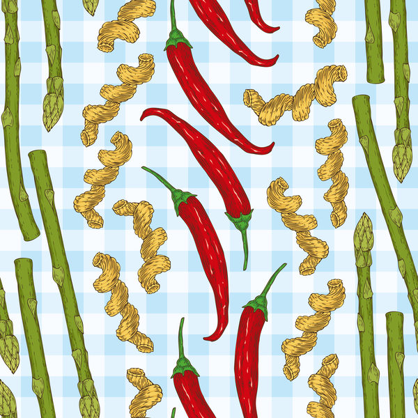 Asparagus with red pepper seamless pattern vector