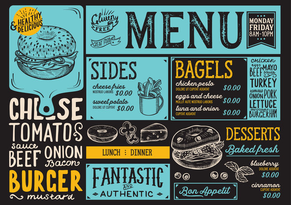 Bagel food menu vector