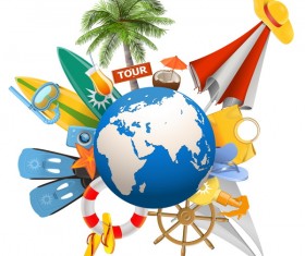Beach travel elements summer holiday vector 01