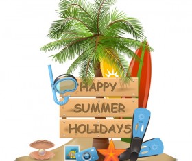 Beach travel elements summer holiday vector 05