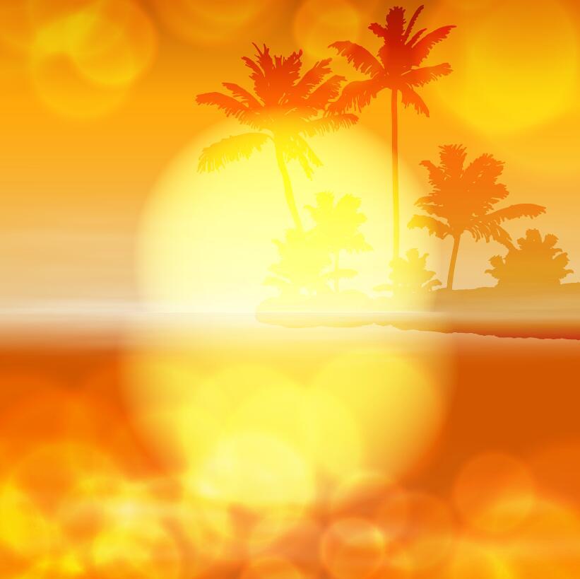 Beach with sunset blurs vector background