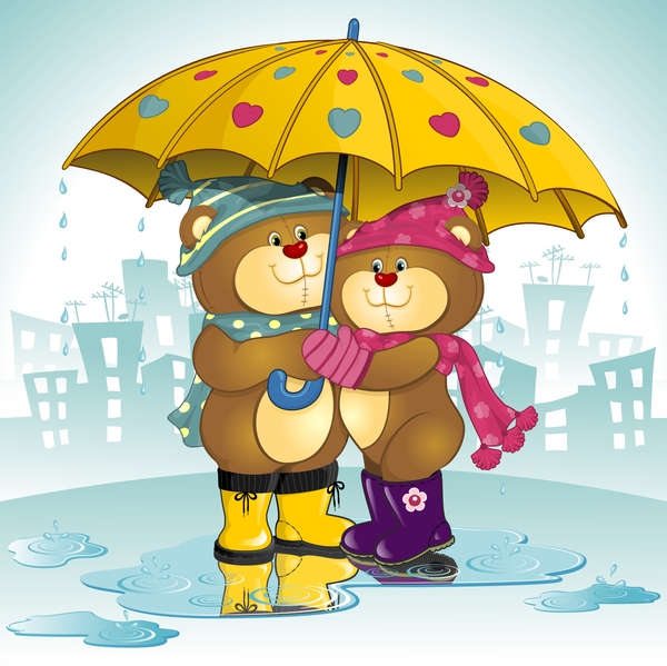 Bears Lovers with umbrella vector
