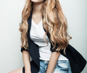 Beautiful girl in black coat Stock Photo 01