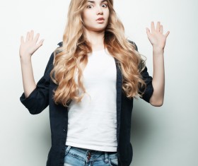 Beautiful girl in black coat Stock Photo 04