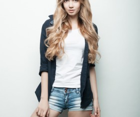 Beautiful girl in black coat Stock Photo 05