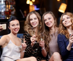 Beautiful women using smartphone selfie Stock Photo 01