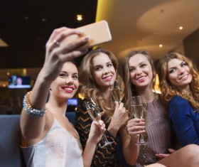 Beautiful women using smartphone selfie Stock Photo 02