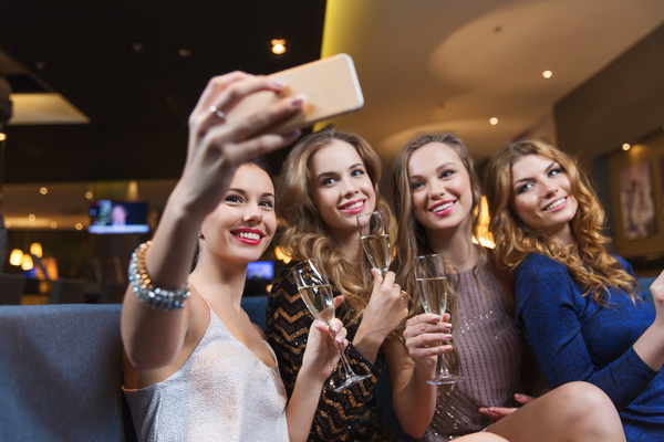 Beautiful women using smartphone selfie Stock Photo 02