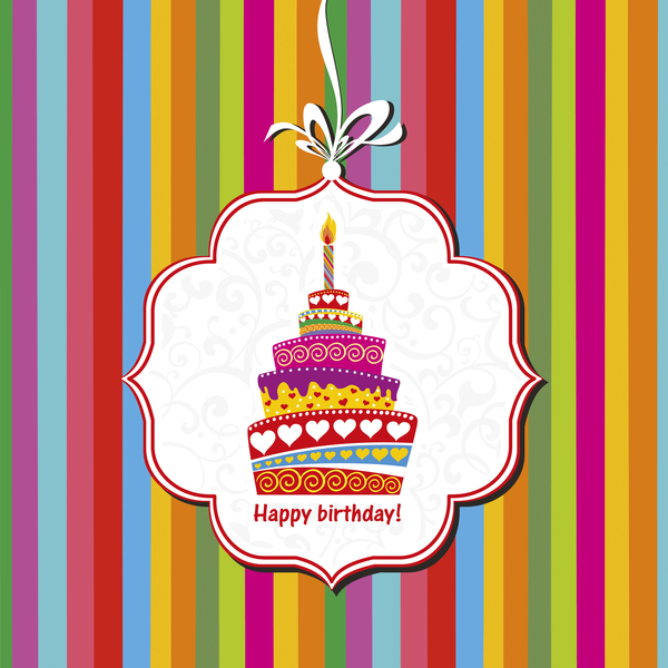 Birthday card with cake label vector