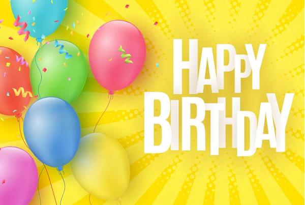 Birthday yellow background with colored balloon vector