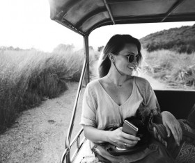 Black white picture of beautiful young woman Stock Photo