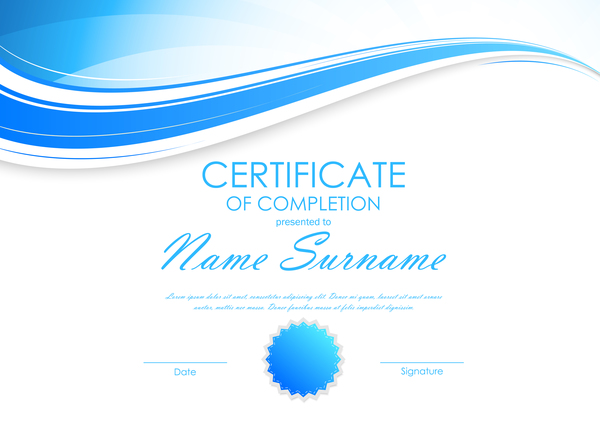 Blue styles certificate template vector 01