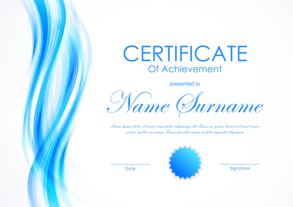 Blue styles certificate template vector 06