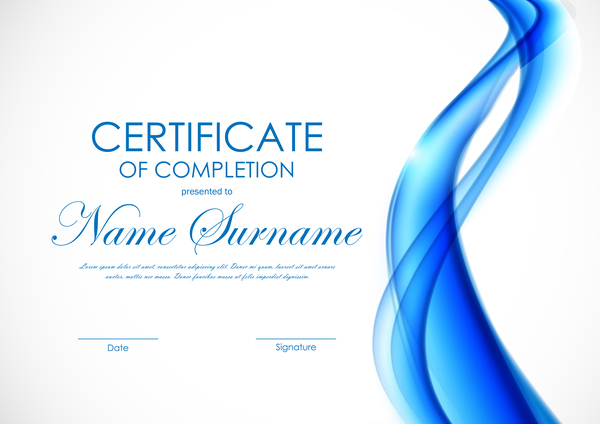 Blue styles certificate template vector 07