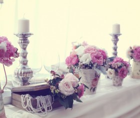 Bouquet and jewelry box in the room Stock Photo
