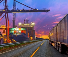 Bright dock and cargo truck Stock Photo