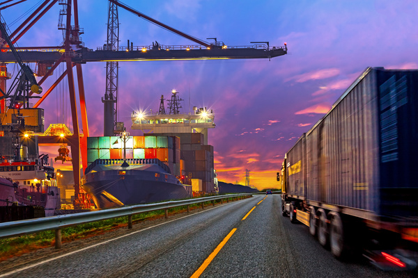 Bright dock and cargo truck Stock Photo