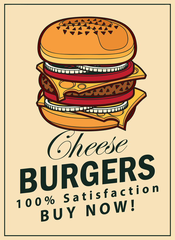 Burgers vintage poster vector material 01