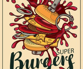 Burgers vintage poster vector material 02