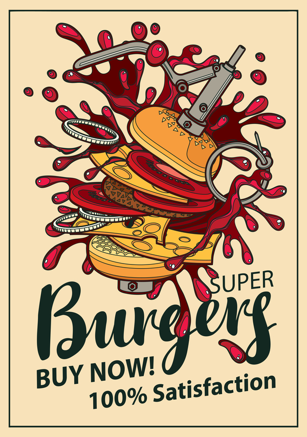 Burgers vintage poster vector material 02