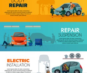 Car service workers horizontal banners vector