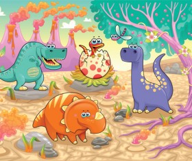 Cartoon cute dinosoures vector 01