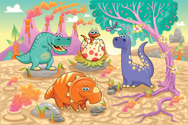 Cartoon cute dinosoures vector 01