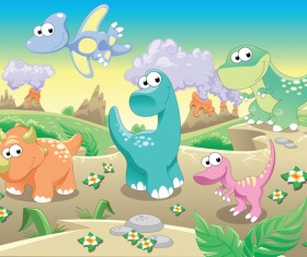 Cartoon cute dinosoures vector 04