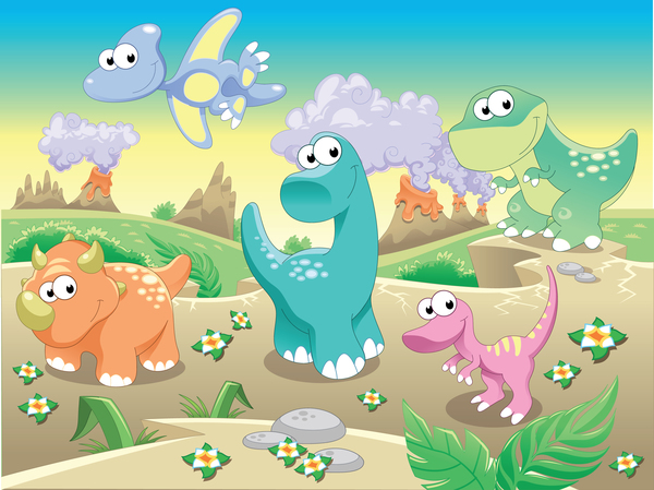 Cartoon cute dinosoures vector 04