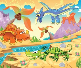 Cartoon cute dinosoures vector 05