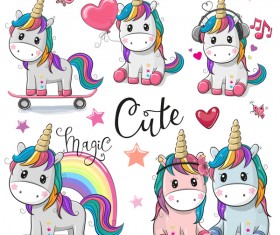 Cartoon cute unicorns vectors design 01