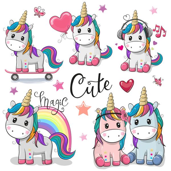 Cartoon cute unicorns vectors design 01