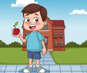 Cartoon kids with apple vector