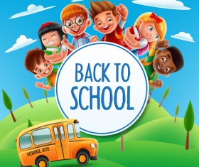 Cartoon kids with back to school background vector 03