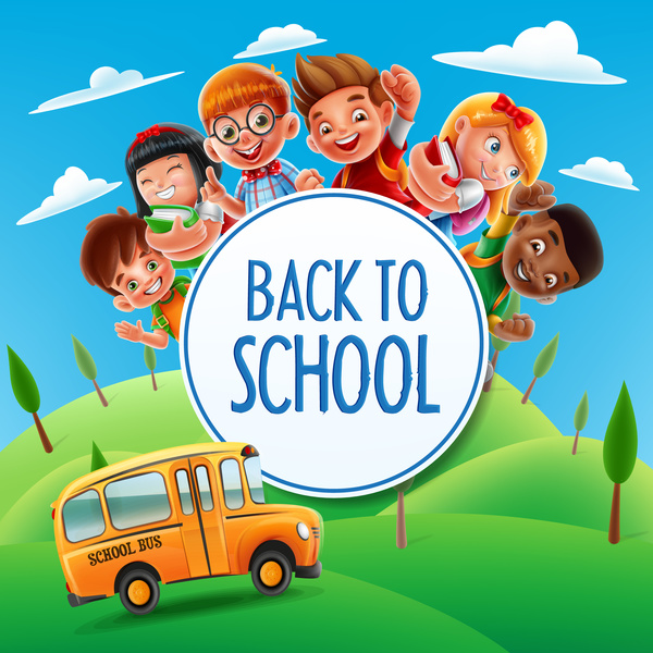 Cartoon kids with back to school background vector 03